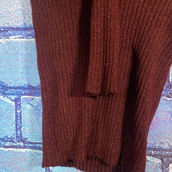 A New Day Metallic Ribbed Long Sleeve Sweater Rust Red Shimmer Knit Size M Top - Picture 5 of 10